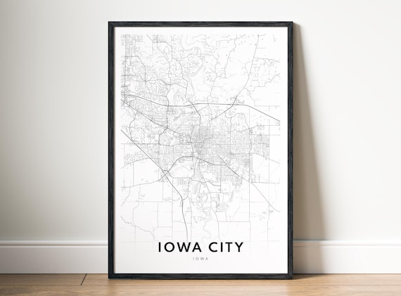 Iowa City Map Print Poster Black And White Art Sketch