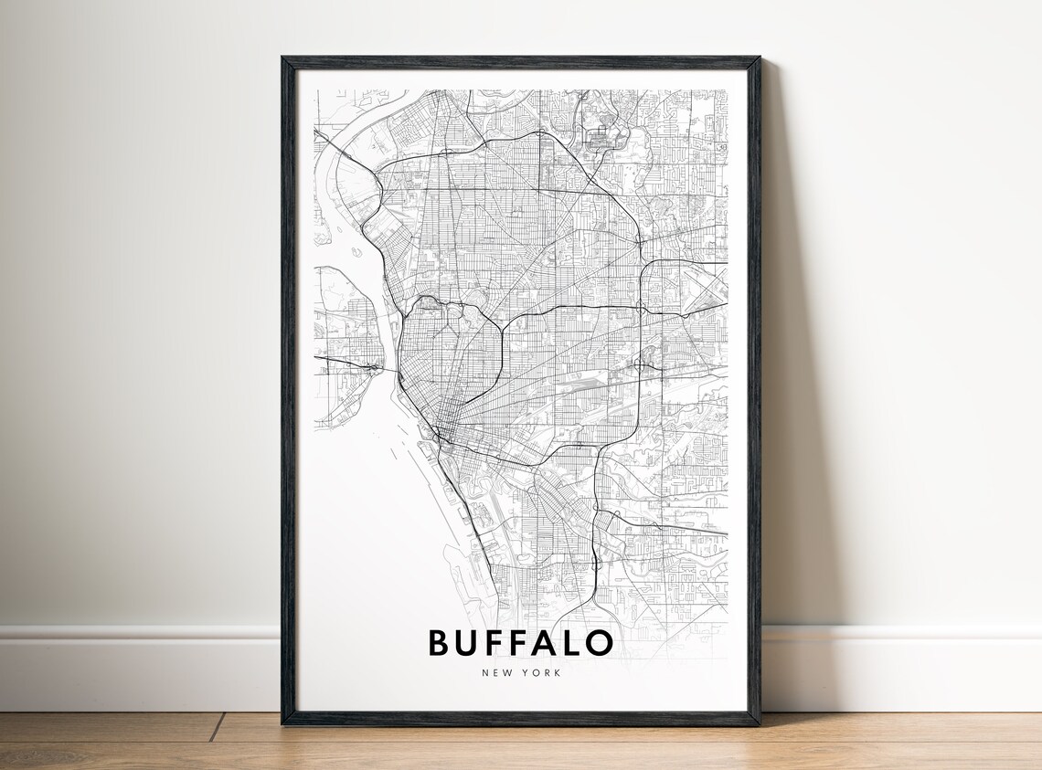 Buffalo New York Modern Minimalist Black White City Street Map Poster