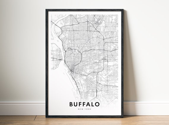 Buffalo New York Modern Minimalist Black White City Street Map Poster