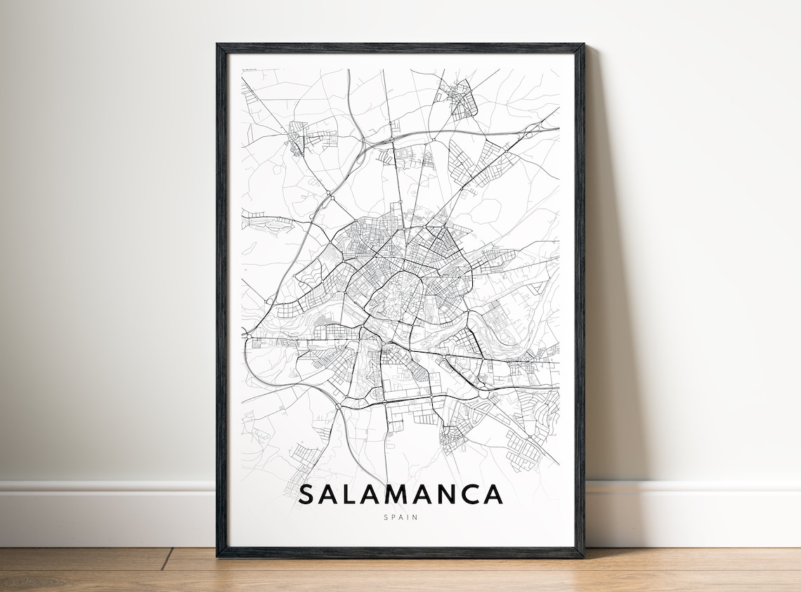 Salamanca Spain Map Print, Black and White Travel Poster
