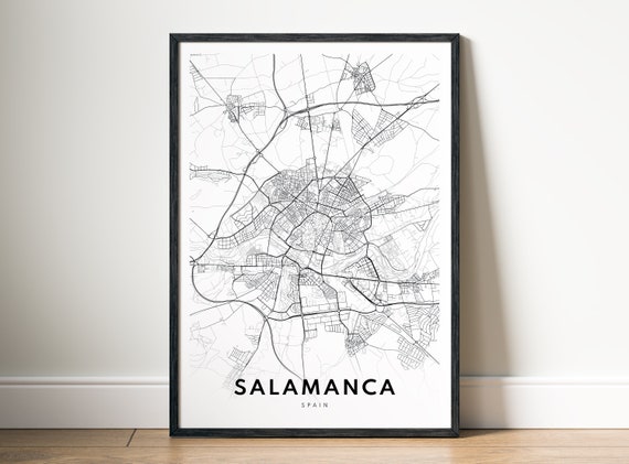 Salamanca Spain Map Print, Black and White Travel Poster