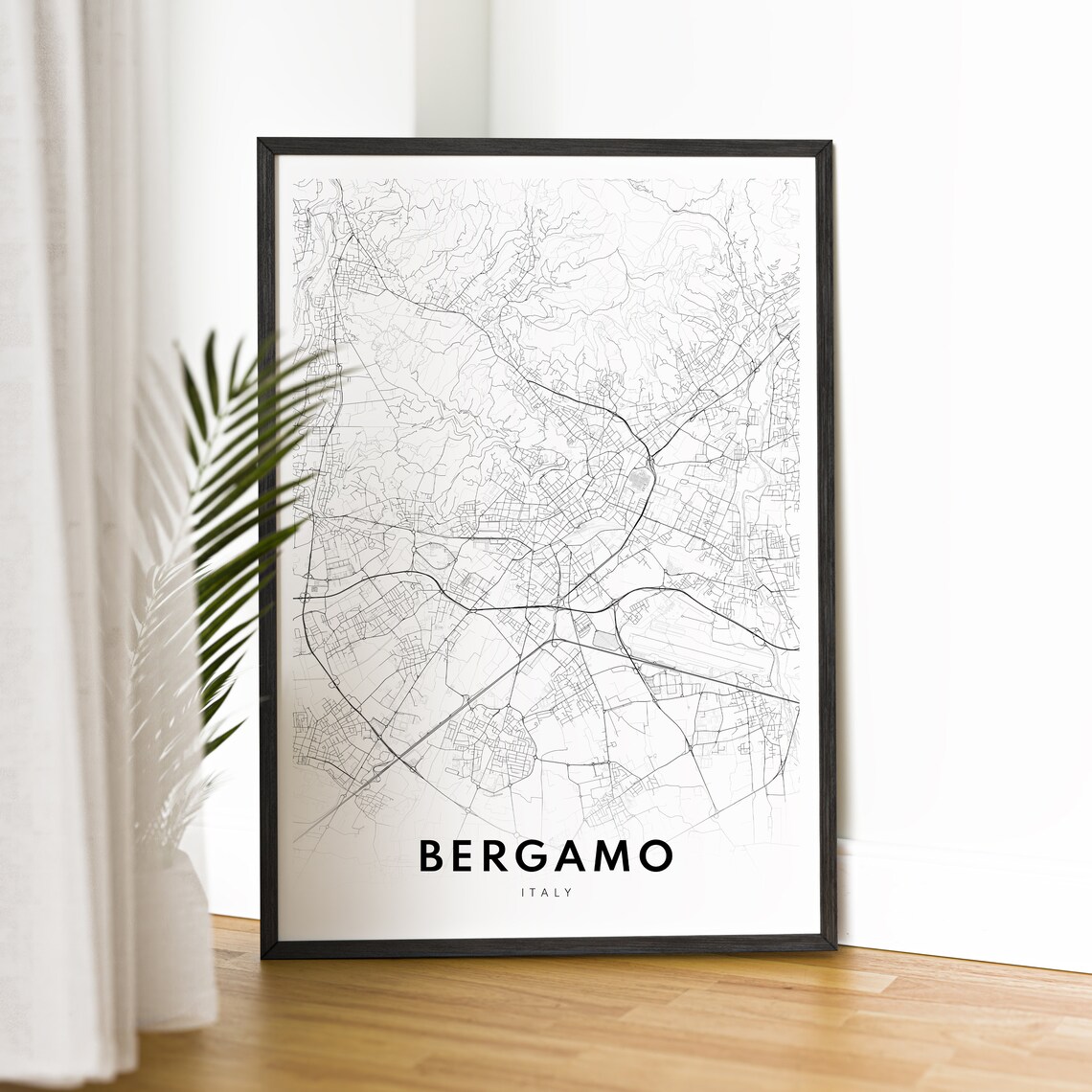 Bergamo Italy City Map Street Plan Minimalist Black White Poster - Image 2