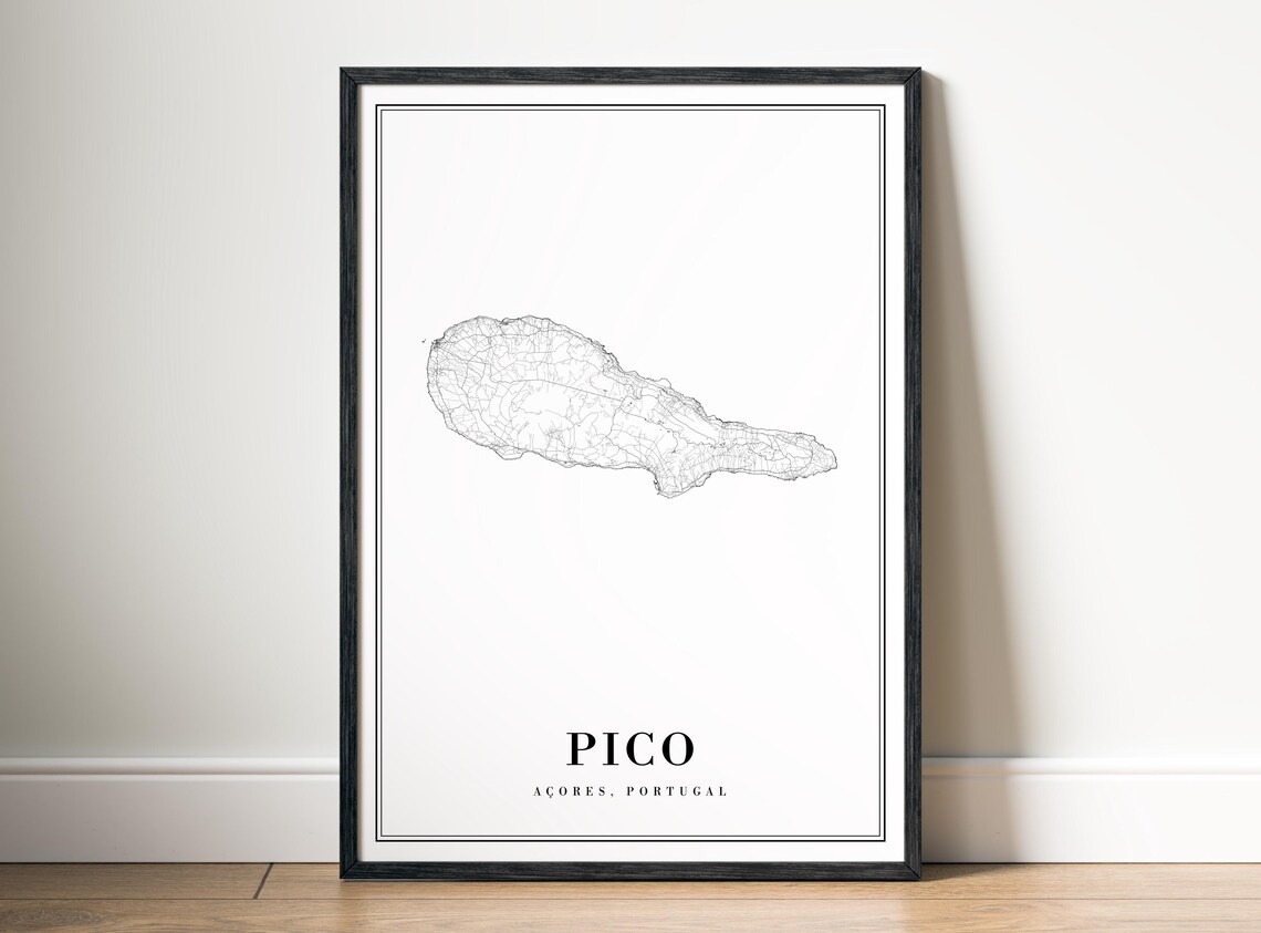 Pico Azores Map Poster Print Island Black And White Art Wall Sketches Islands