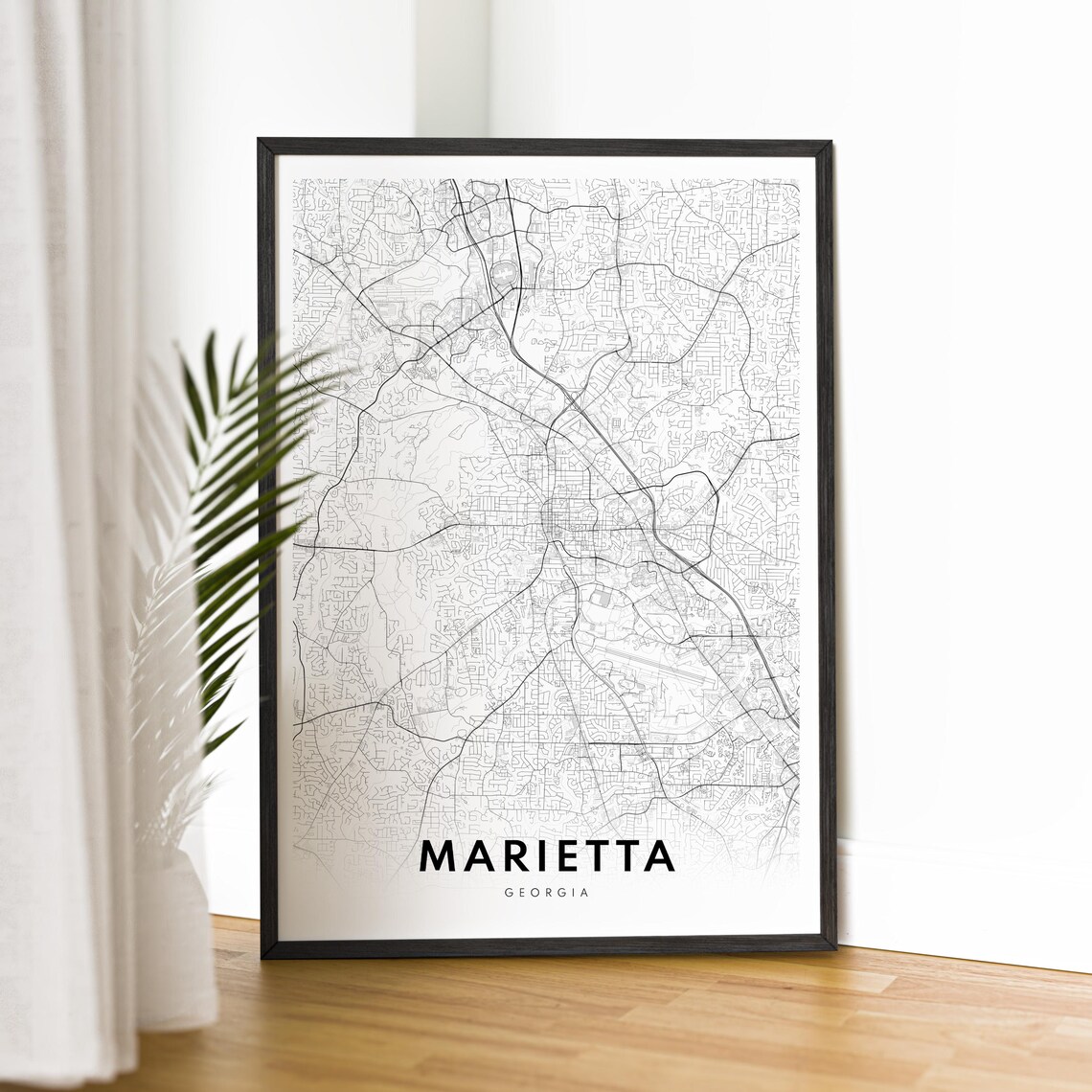 Marietta Georgia Black And White Minimal City Street Map Art Poster - Image 2