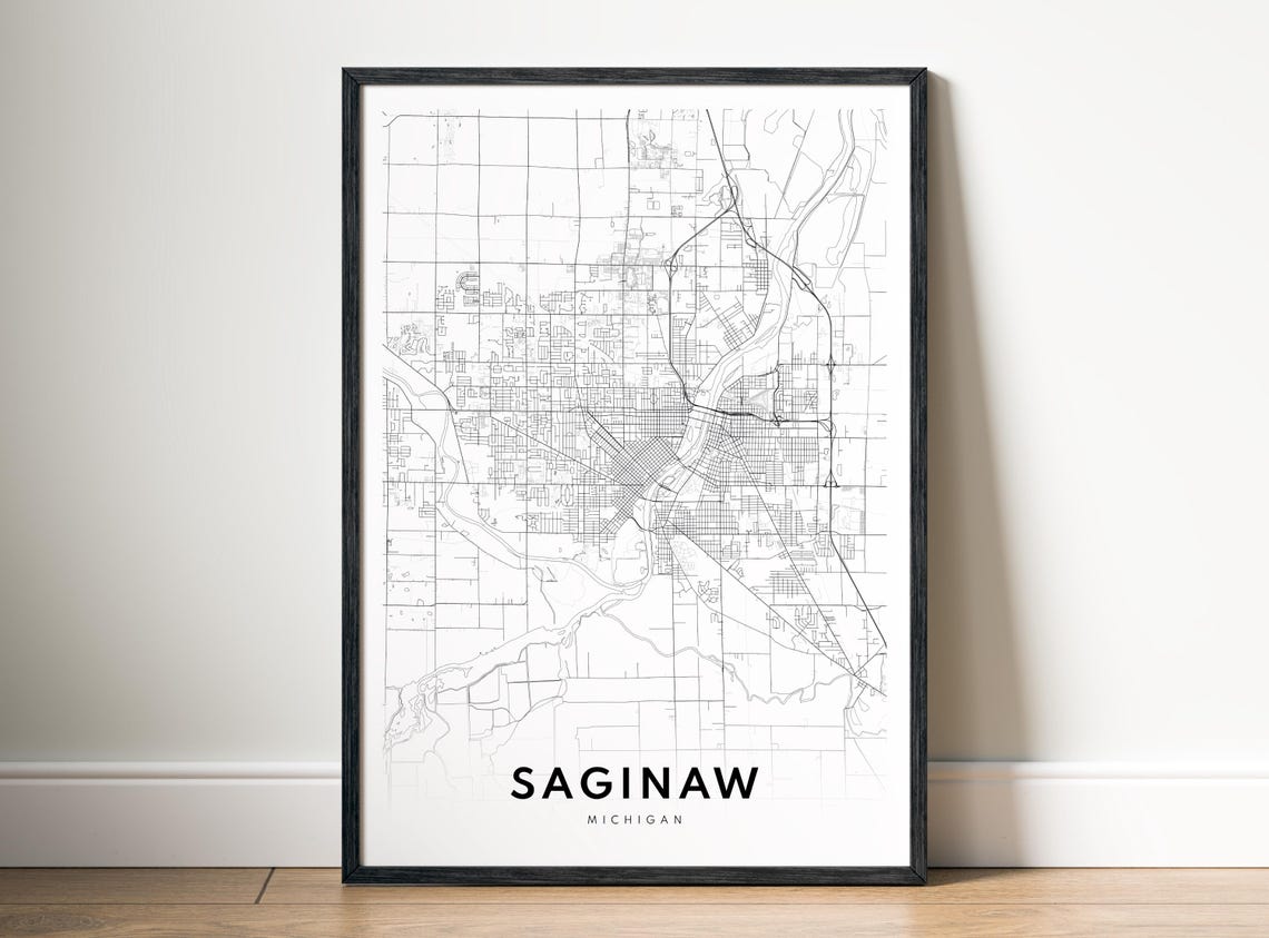 Saginaw Michigan City Street Map Minimalist Black White Poster