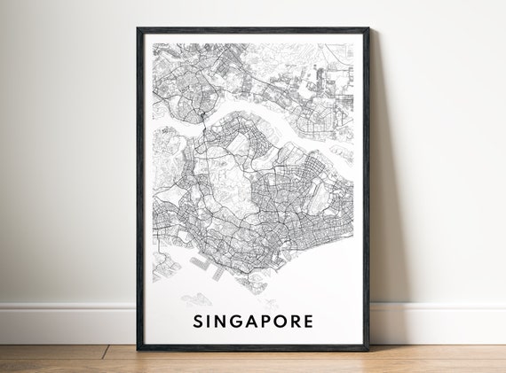 Singapore Map Poster, Black and White Travel Print
