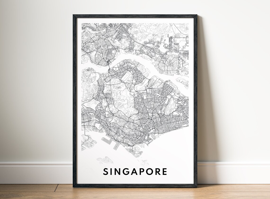 Singapore Map Poster, Black and White Travel Print
