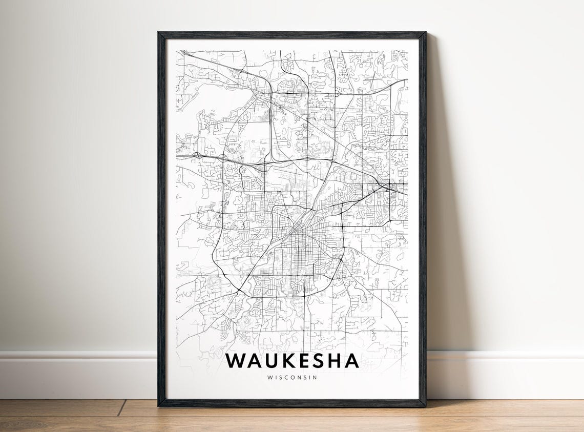 Waukesha Wisconsin Minimalist City Map Black And White Poster