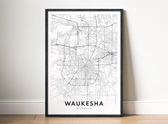 Waukesha Wi City Map Poster Wisconsin Black And White Minimalistic