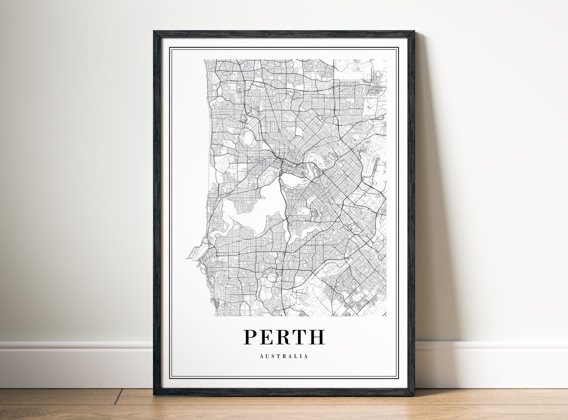 Perth Australia Black and White City Street Map Swan River Poster - Image 5