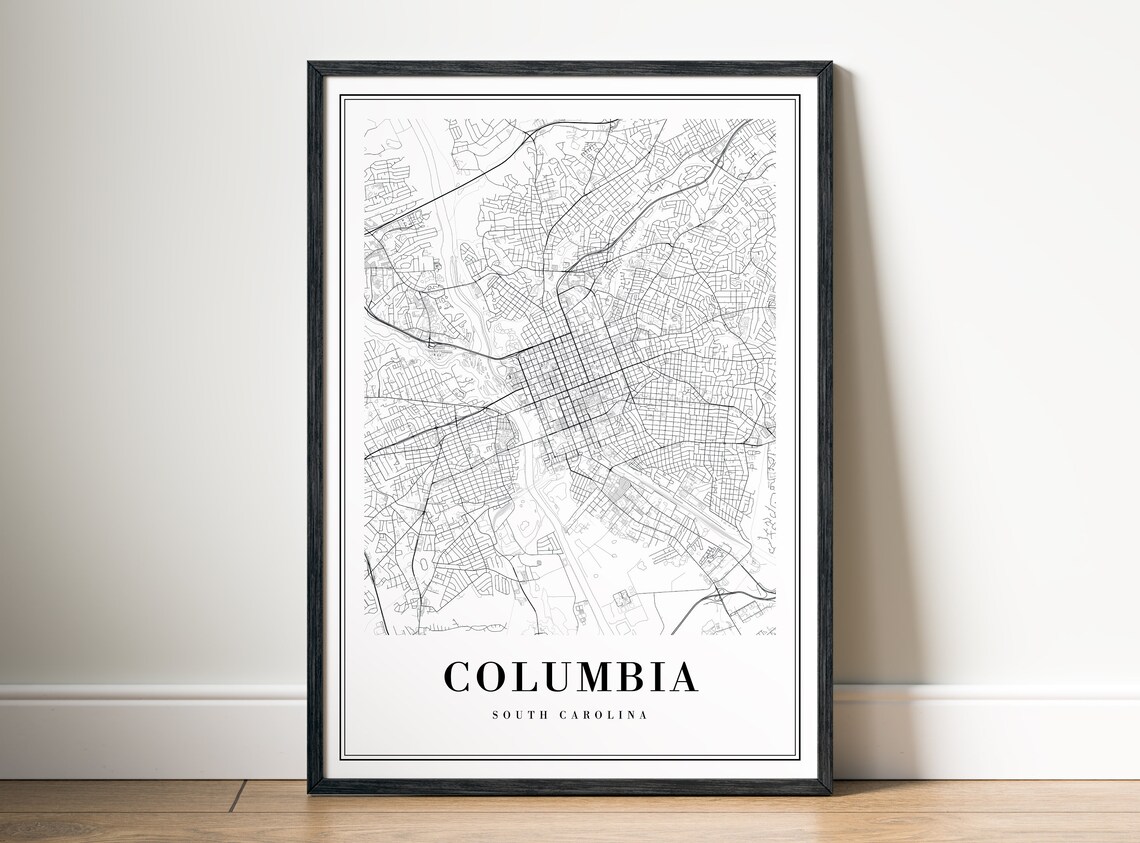 Columbia South Carolina Map Print, Black and White - Image 5
