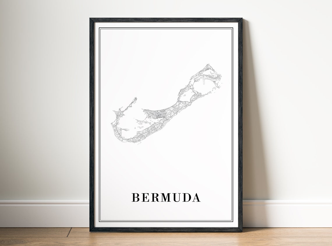 Bermuda Atlantic Island Minimalist Black and White Map Sketch Poster
