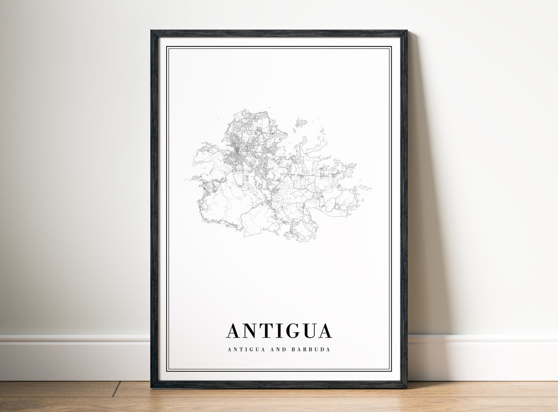 Antigua Caribbean Island Minimalist Black and White Map Sketch Poster