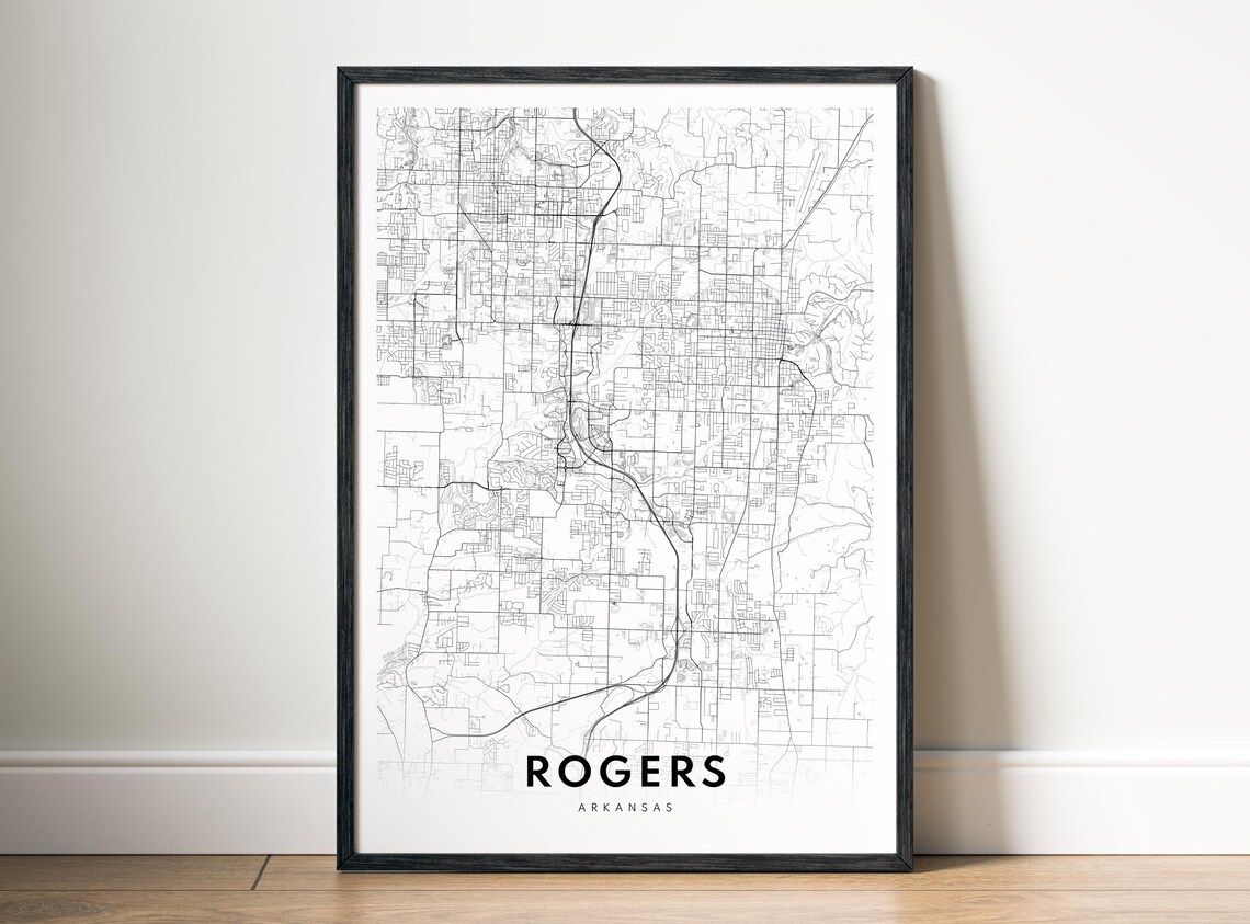 Rogers Ar Map Print Arkansas Poster City Black And White Art