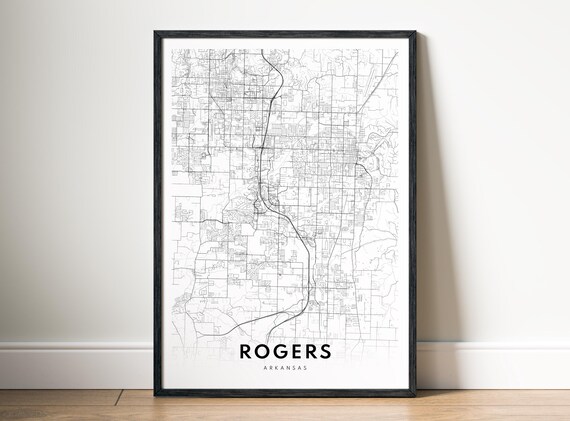 Rogers Ar Map Print Arkansas Poster City Black And White Art