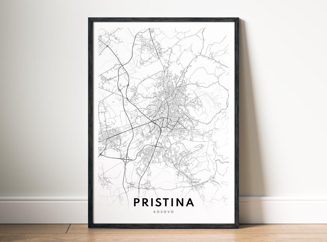 Modern Minimalist Pristina Kosovo City Street Map Line Poster