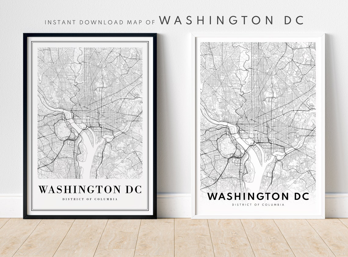 Washington DC Minimalist Black and White City Street Map Poster