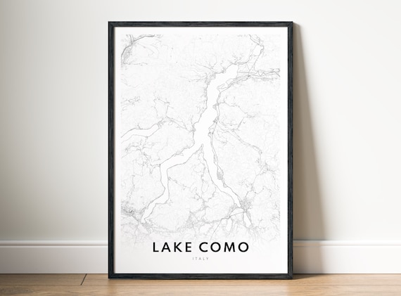 Lake Como Map Print Italy Poster Black And White Sketch Art