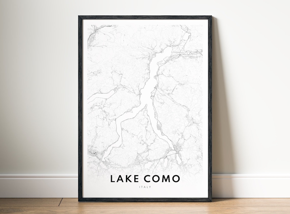 Lake Como Italy Minimalist Shoreline Map Modern Monochrome Travel Poster