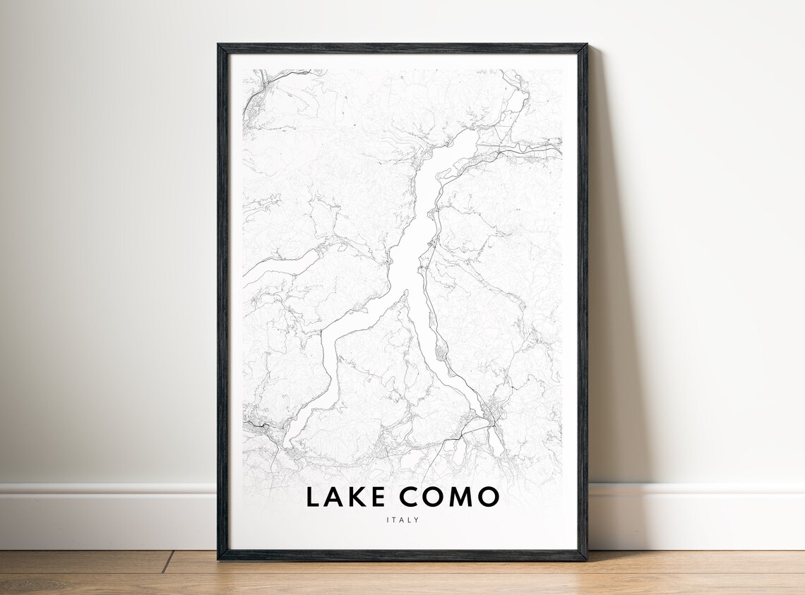 Lake Como Map Print Italy Poster Black And White Sketch Art