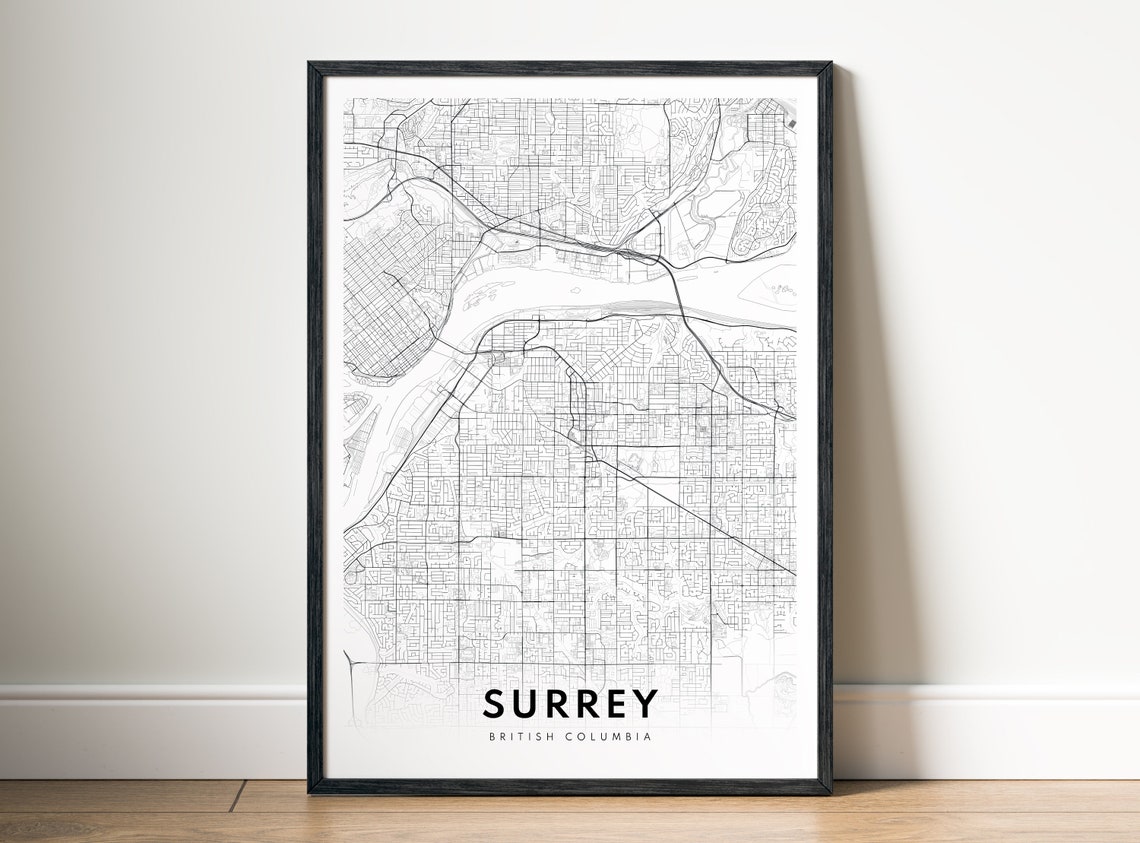 Surrey British Columbia Minimalist Black and White City Map Poster