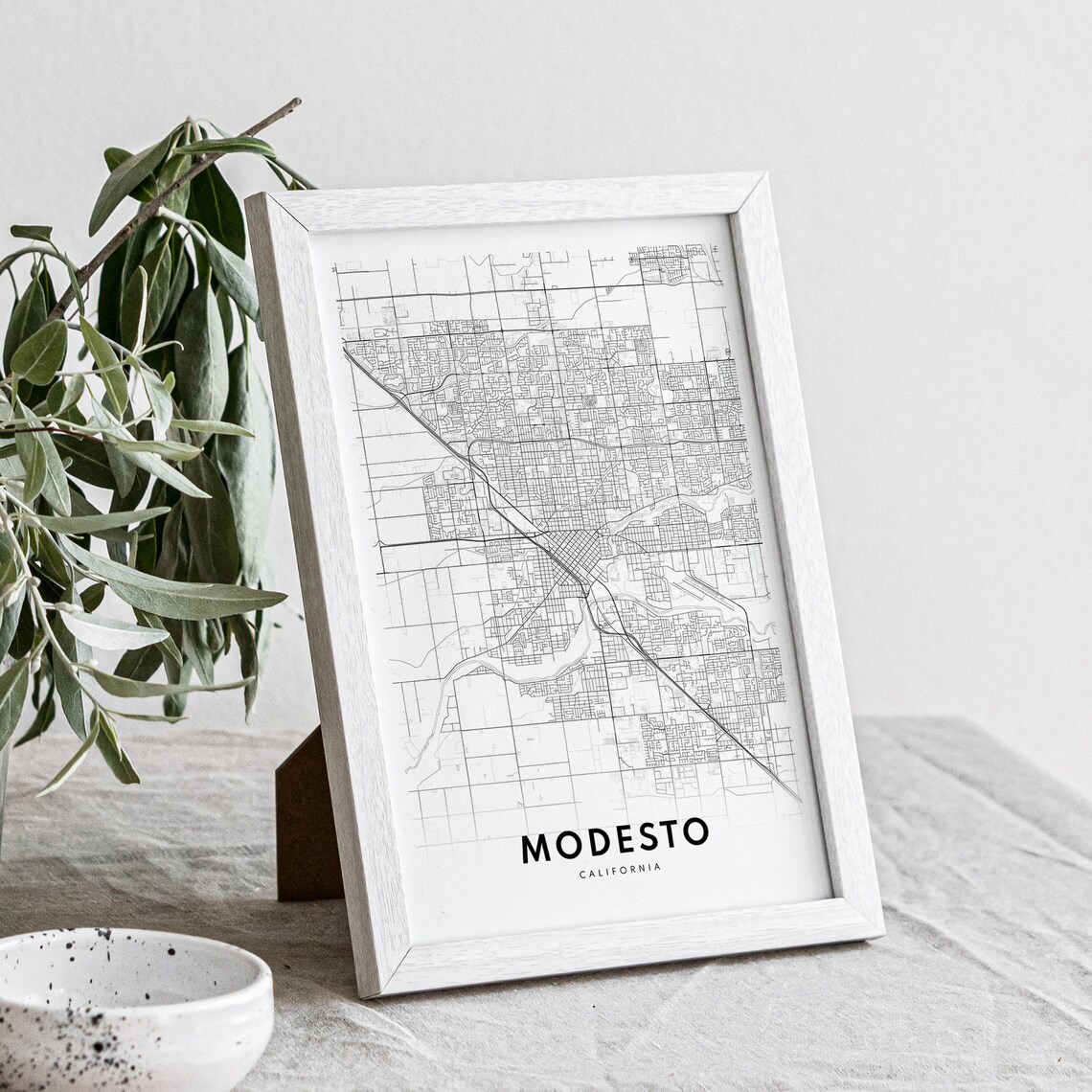 Modesto, California Map Art Print, Black and White - Image 4