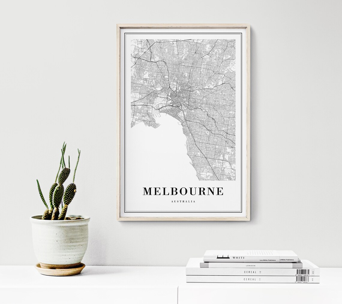 Melbourne Minimal Map Art Print, Black And White - Image 3