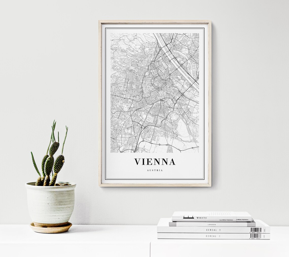 Vienna Austria Minimalist Black and White City Street Map Poster - Image 3