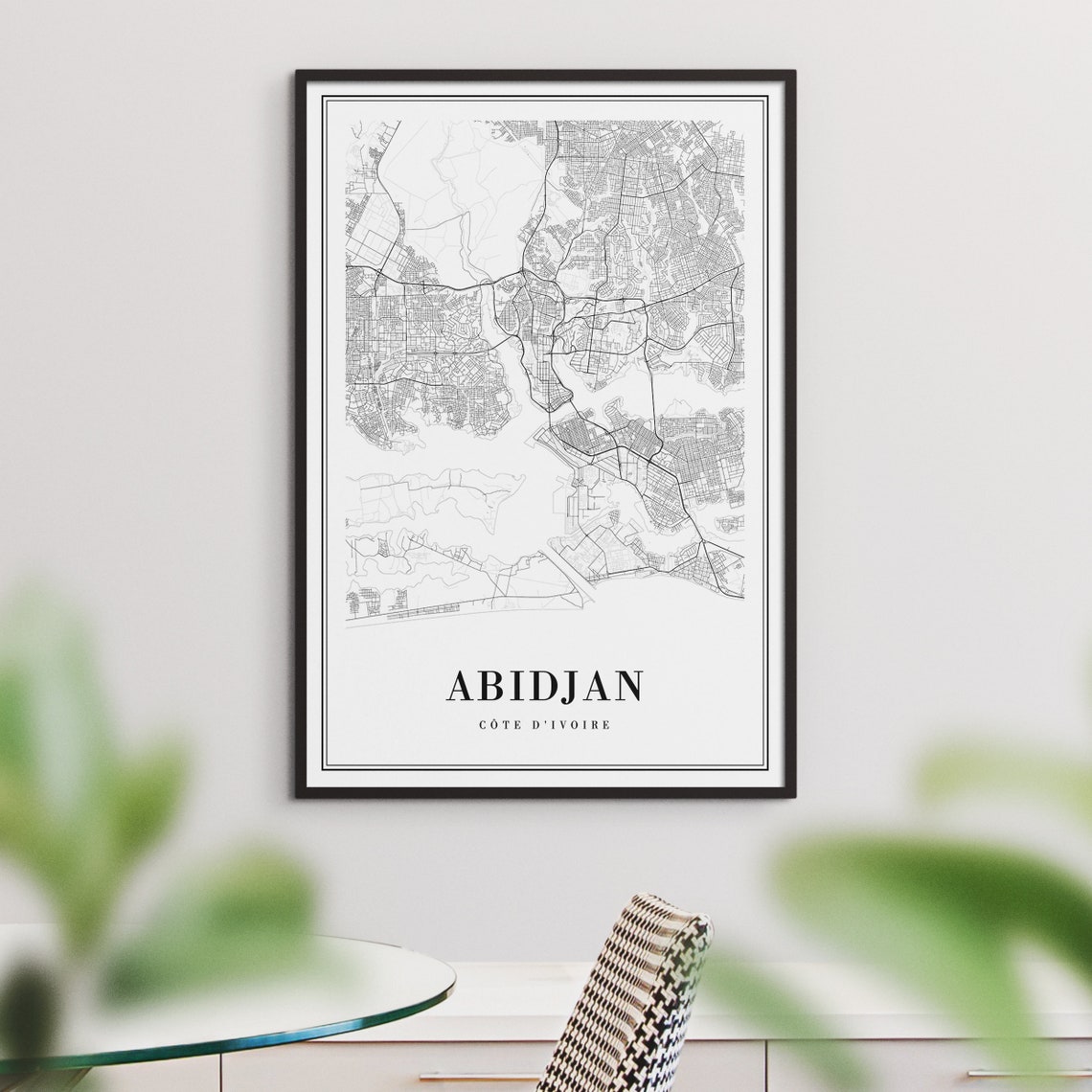 Abidjan Ivory Coast Street Map Black and White City Lines Art Poster - Image 3
