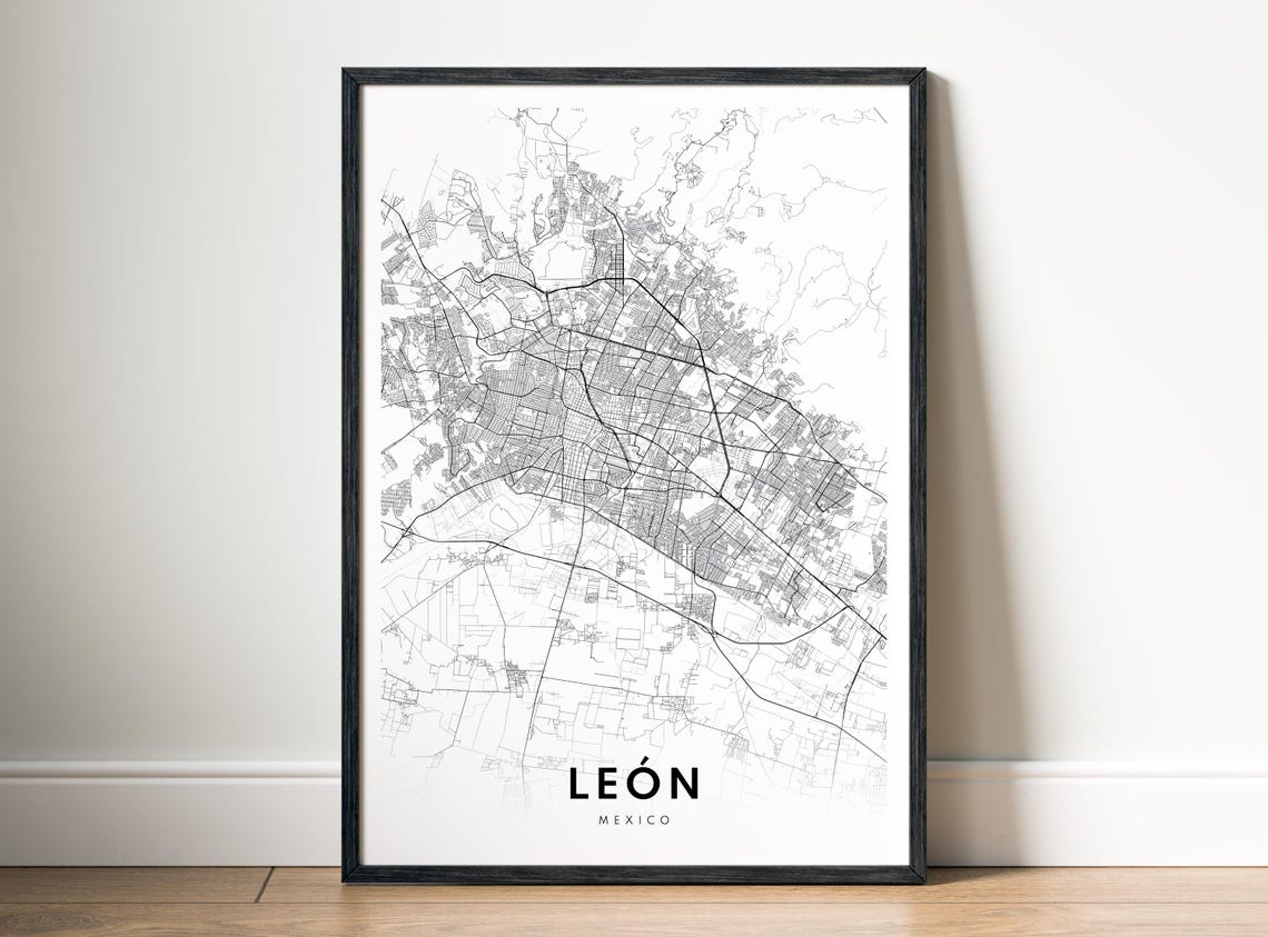 Leon Mexico City Street Map Minimalist Black Line Art Poster