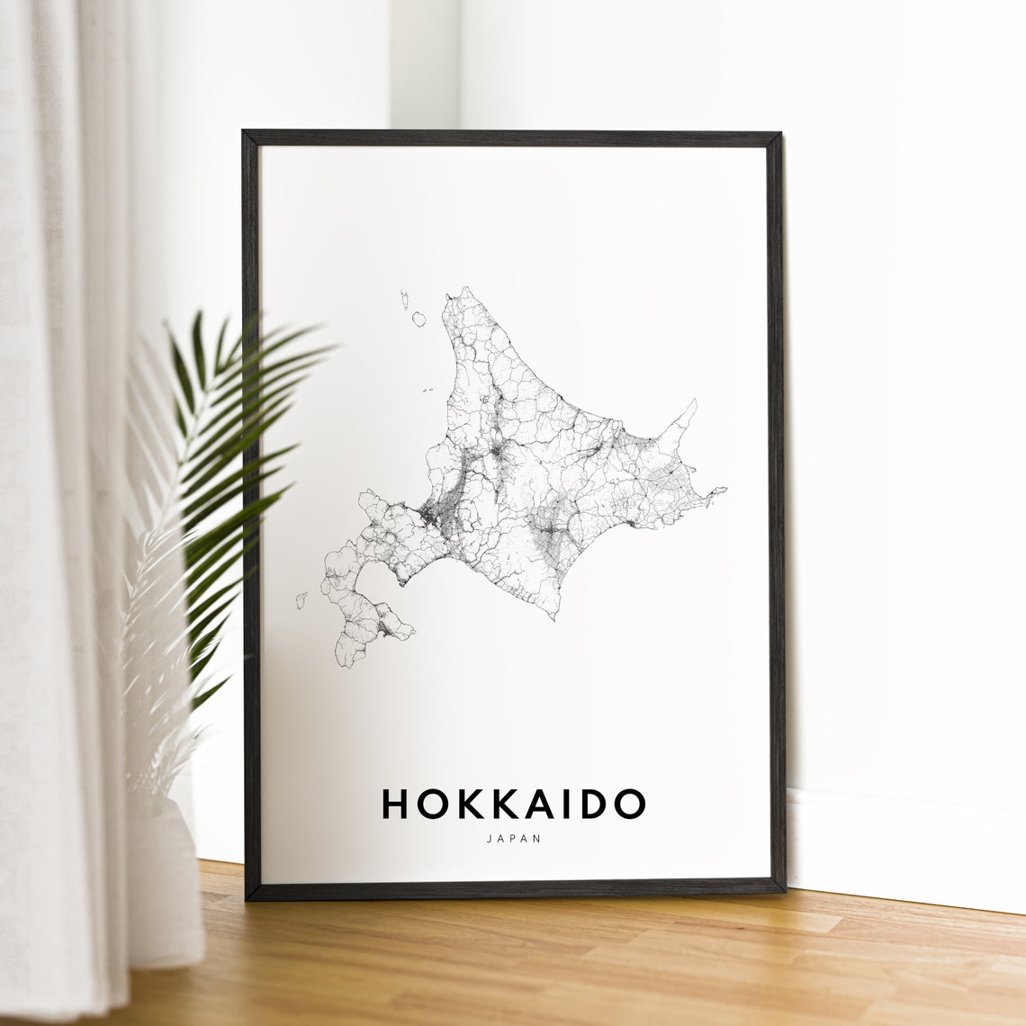 Hokkaido Japan Minimalist Black and White Island Map Art Poster - Image 2