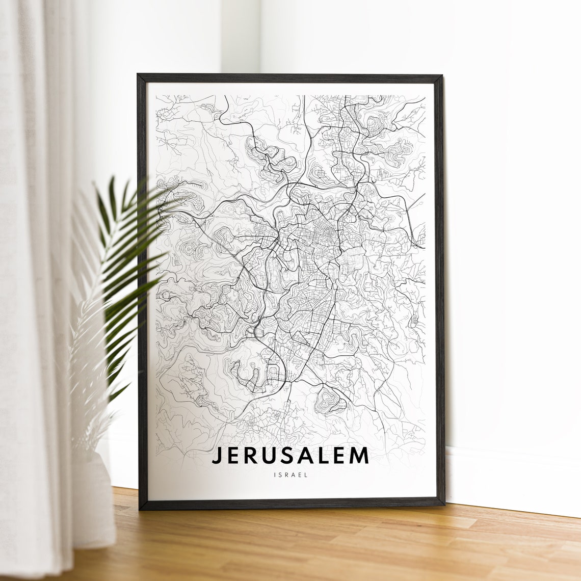 Jerusalem Minimalist Black and White Ancient City Street Map Poster - Image 2