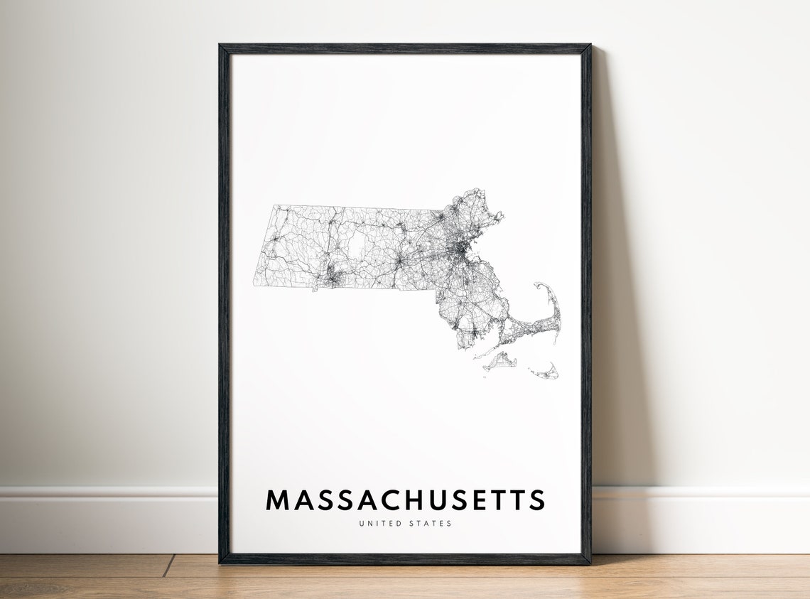 Massachusetts State Outline Minimal Black And White Map Poster - Image 5