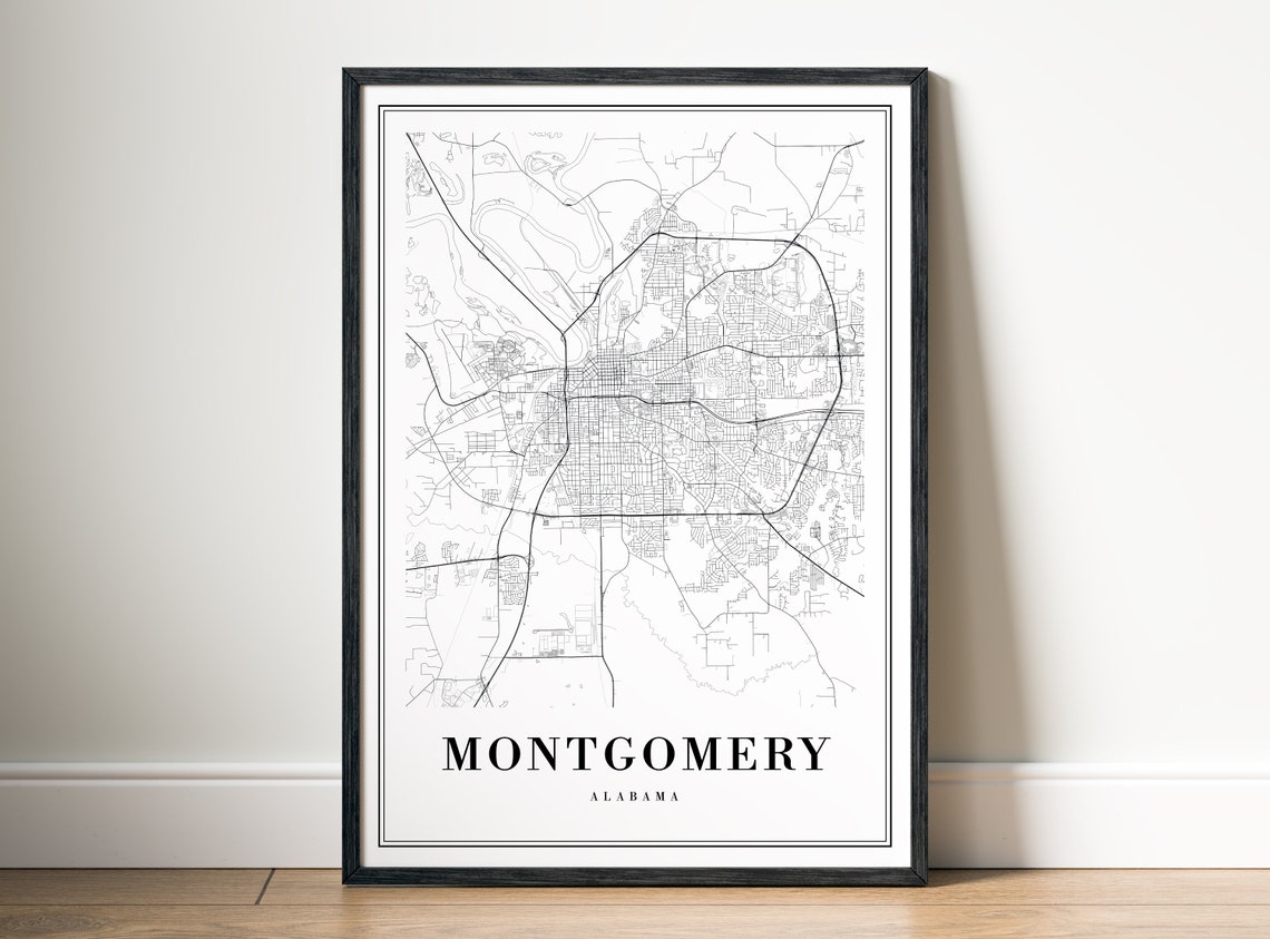 Montgomery Alabama Street Map Minimalist Black and White Print - Image 5