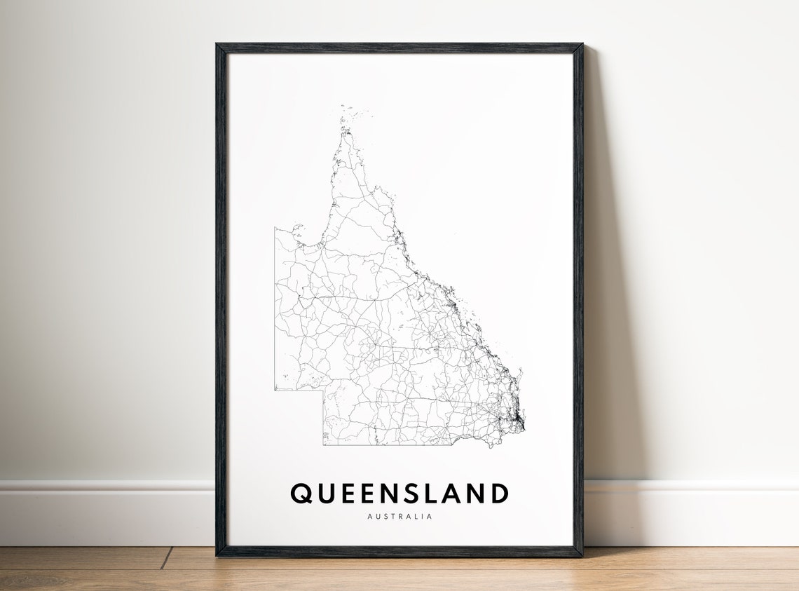 Queensland Australia Road Map Black White Line Art Minimalist Poster - Image 5