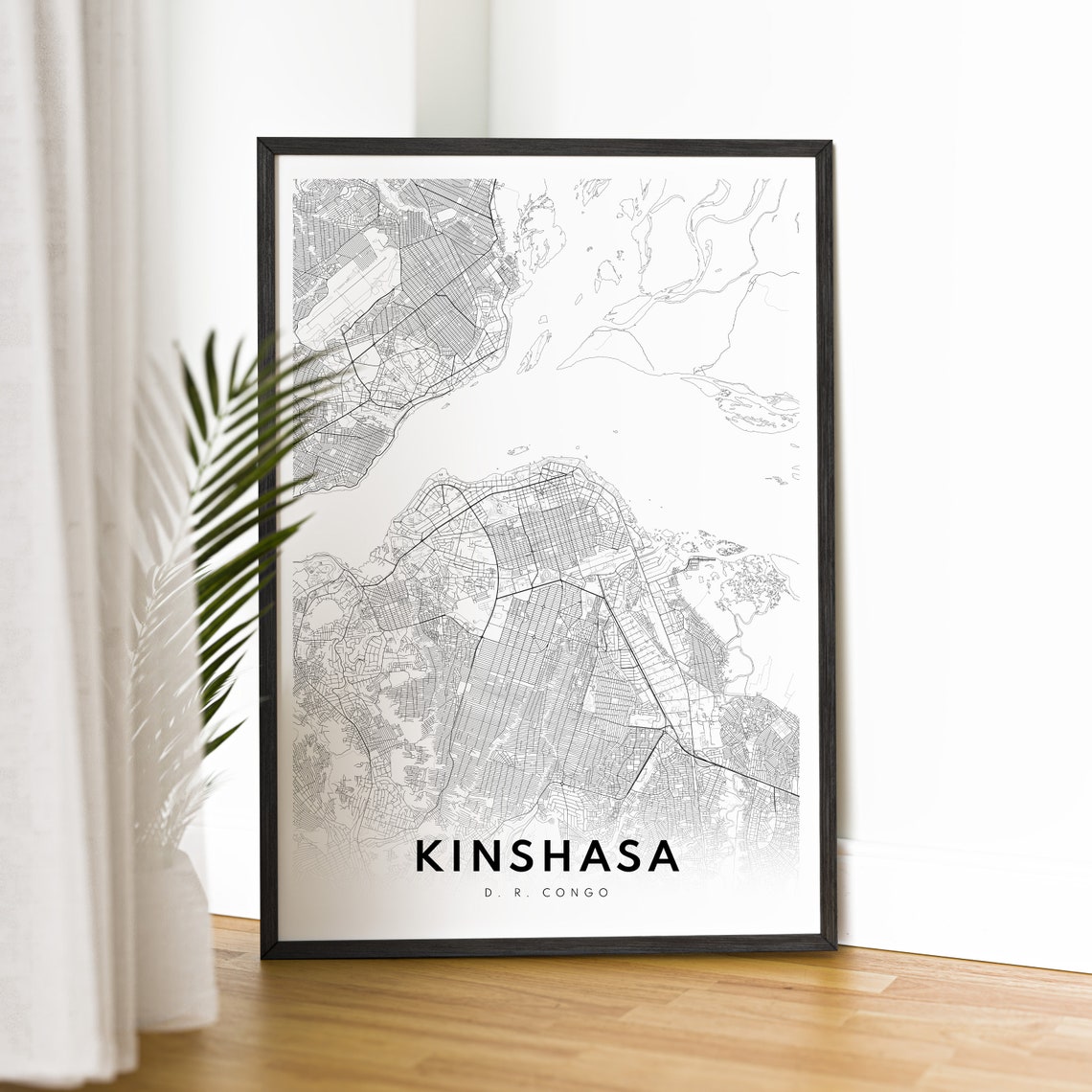 Kinshasa DR Congo Minimalist Black and White City Map Sketch Poster - Image 2