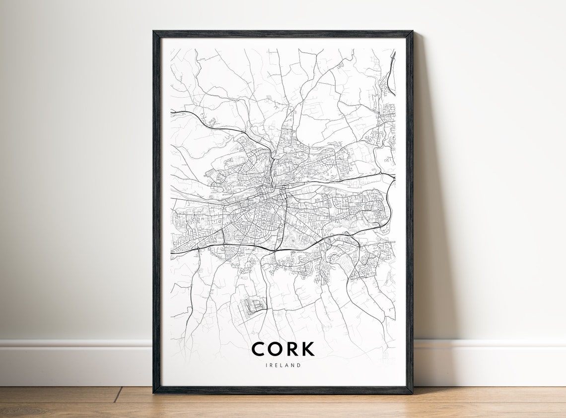 Cork Ireland Minimalist Black and White City Map Sketch Poster