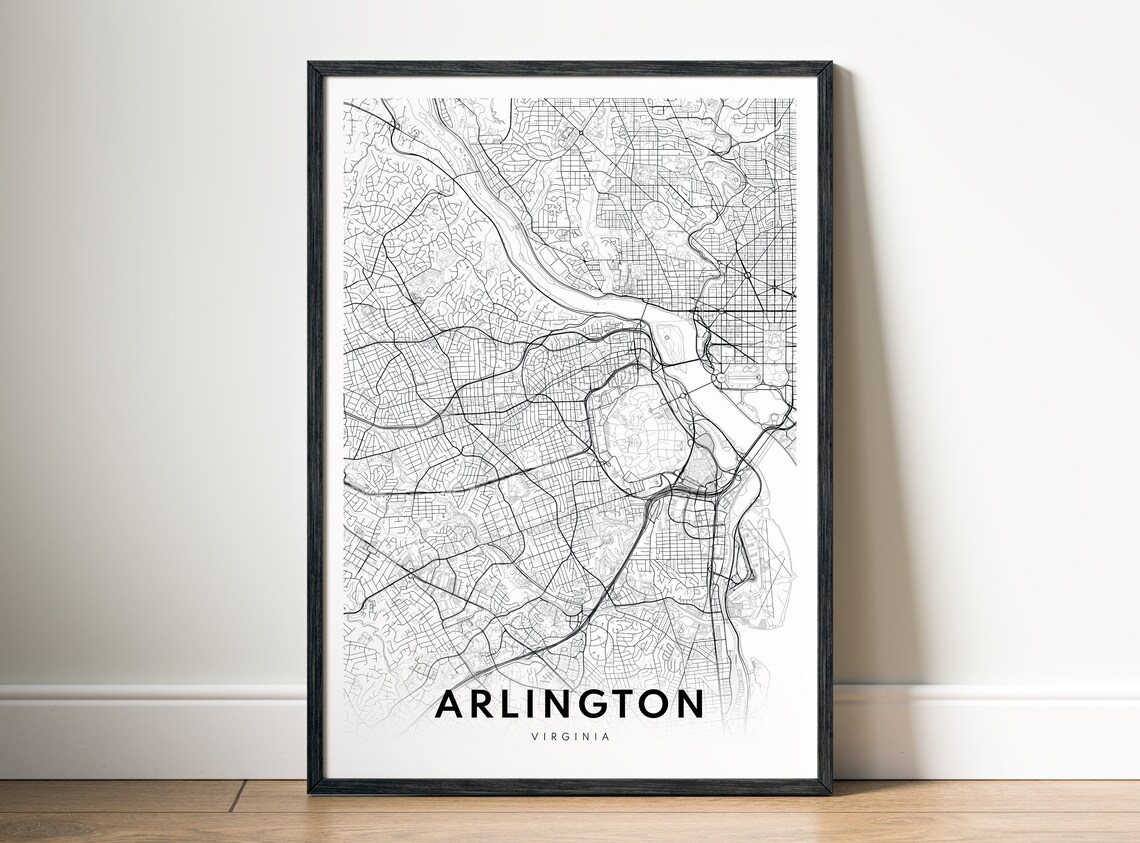 Arlington Virginia Minimalist Black and White City Map Line Art Poster