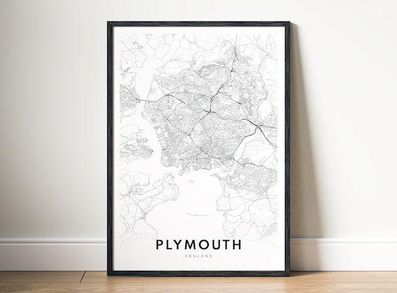 Plymouth Map Print England Poster Black And White Wall Art Line