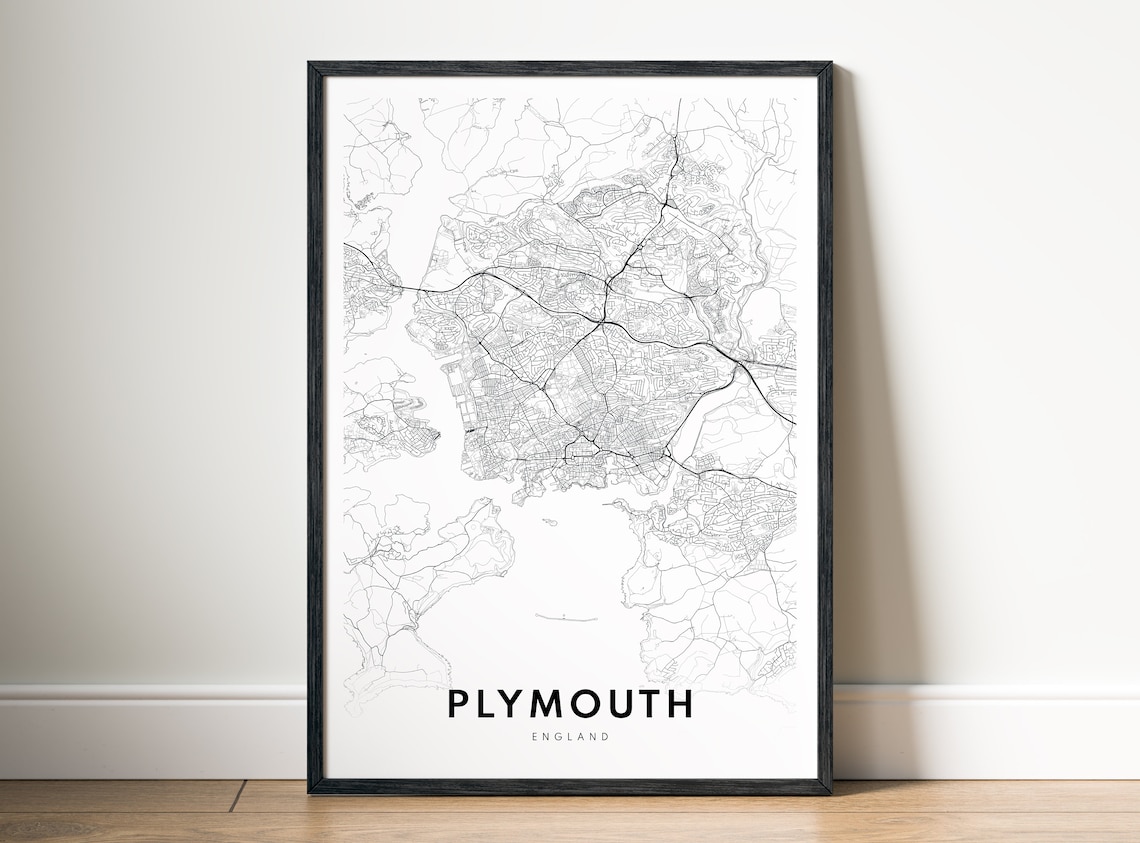 Plymouth England Minimalist Coastal City Street Line Map Poster