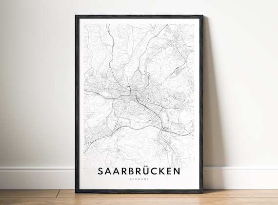 Saarbrcken Map Print Poster Black And White Wall Art Sketch