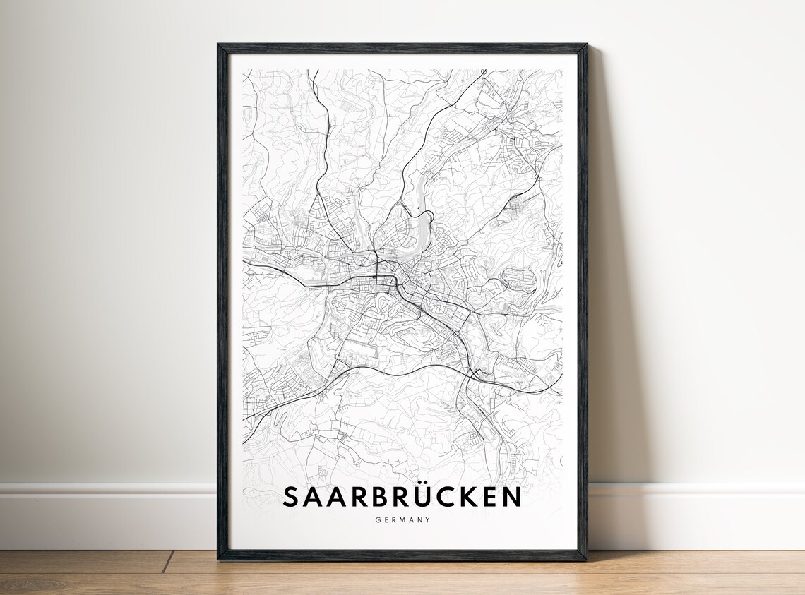 Saarbrcken Map Print Poster Black And White Wall Art Sketch