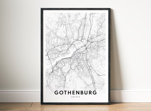 Gothenburg Map Print, Black And White Scandinavian Art
