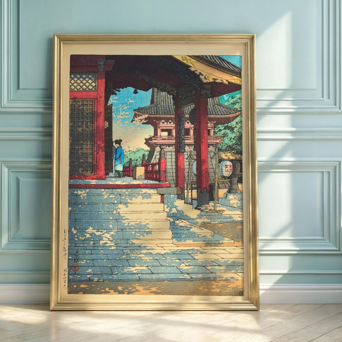 Hasui Kawase Meguro Fudodo Temple Spring Cherry Blossom Art Print