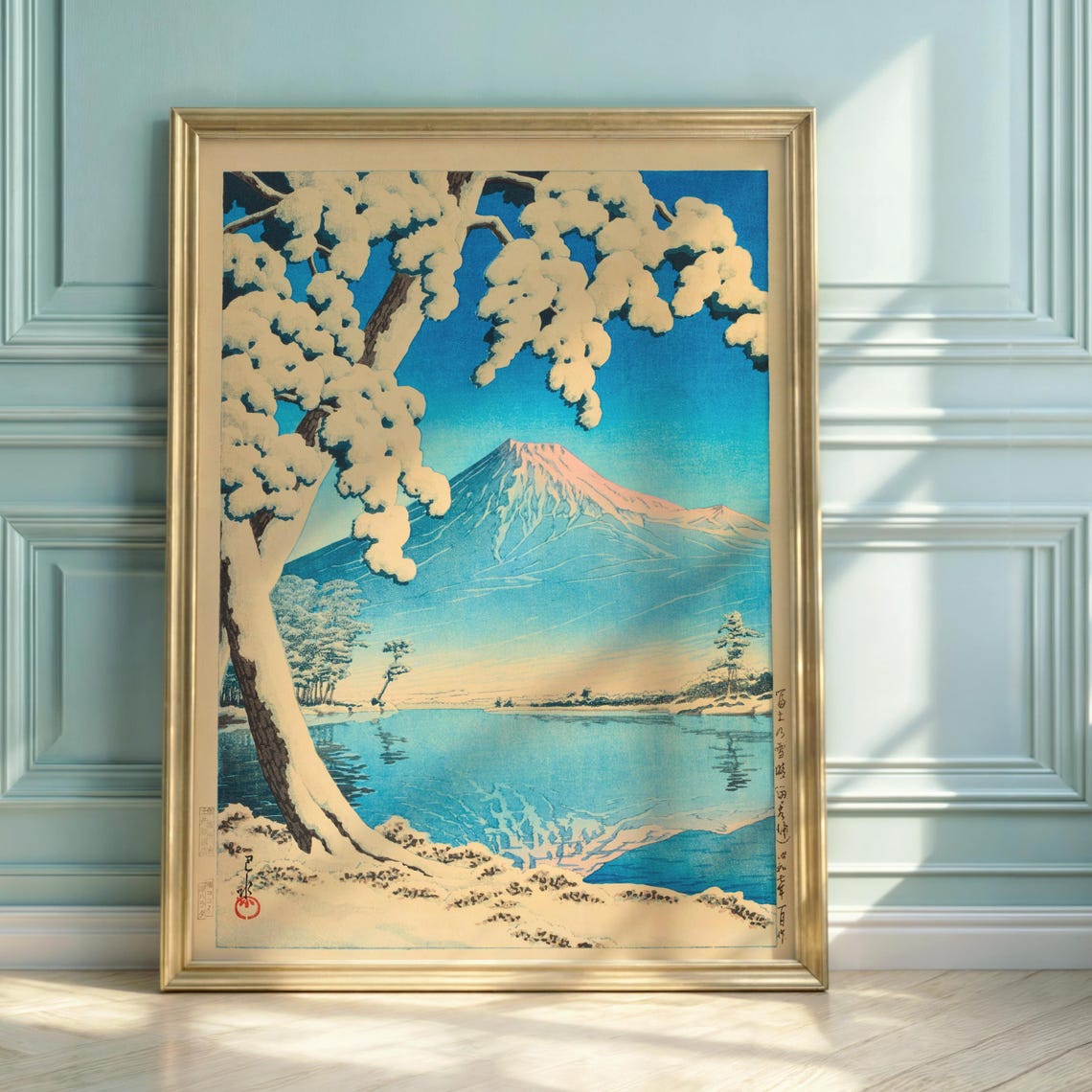 Hasui Kawase Mount Fuji Winter Snow Pines Japanese Woodblock Print