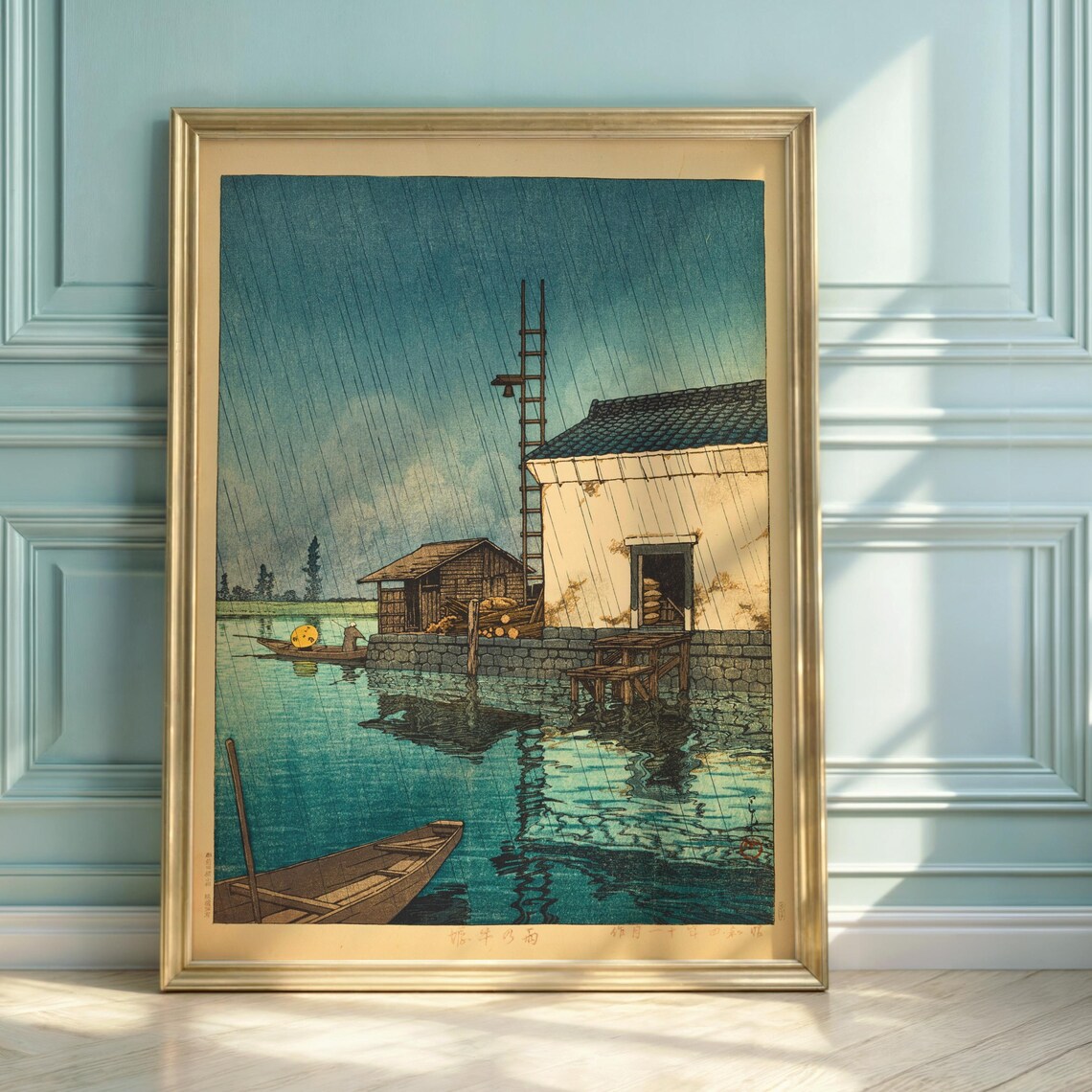 Hasui Kawase Ame No Ushibori Rainy Riverside Japanese Woodblock Poster