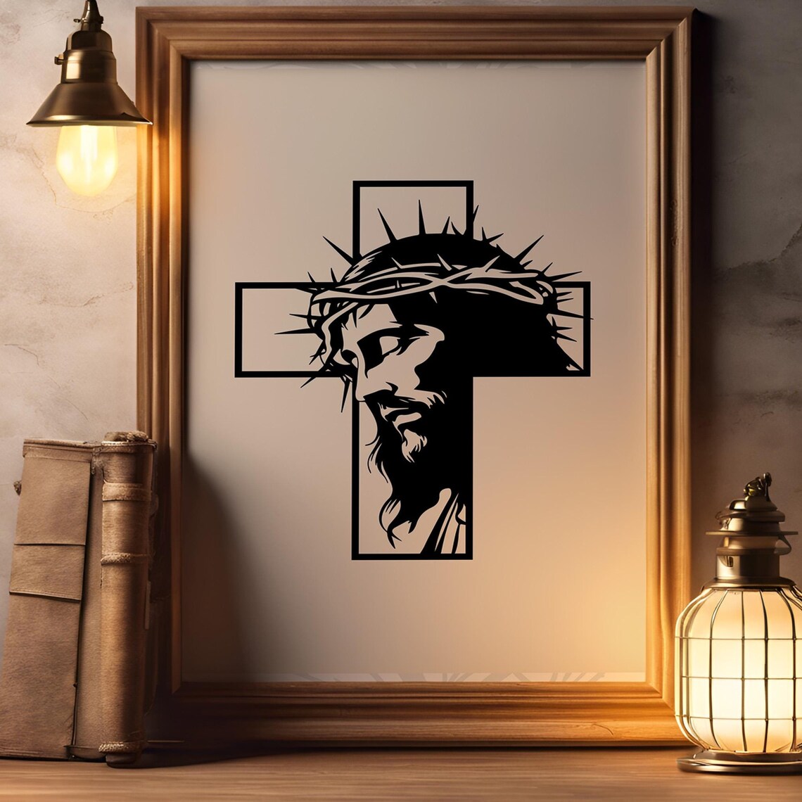 Jesus Crown of Thorns Cross Silhouette Minimalist Faith Poster
