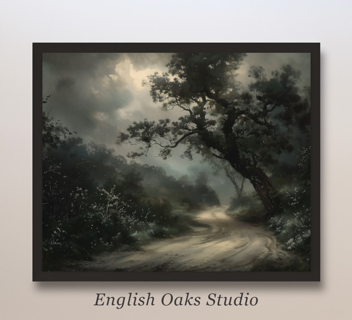 Rustic Moody Forest Path Vintage Dark Academia Art Print