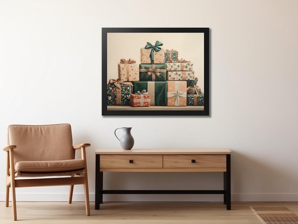 Elegant Stacked Christmas Gifts with Silk Ribbons Festive Poster - Image 2