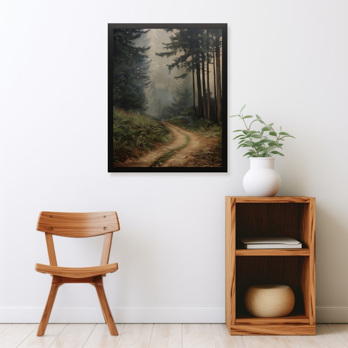 Misty Foggy Pine Forest Path Moody Woodland Trail Dark Academia Poster - Image 2